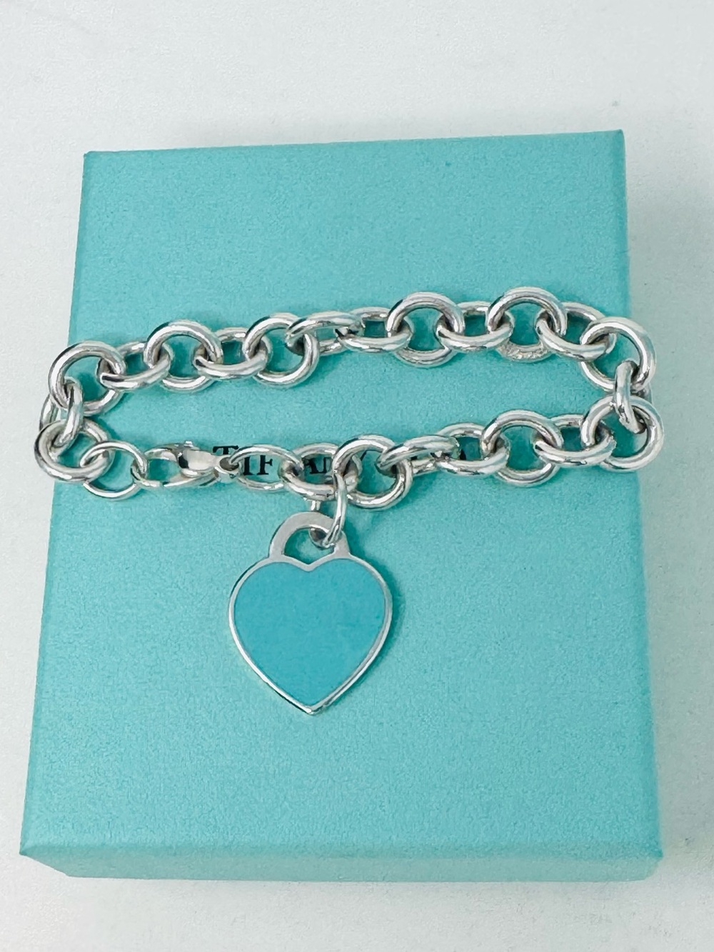 Authentic Tiffany & Co. Enamel Blue Return To Heart Tag Charm Bracelet